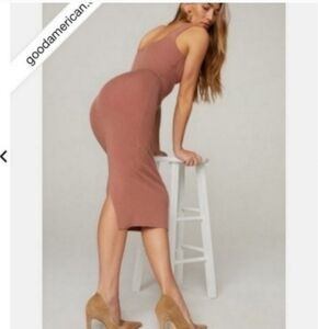 Good American Strut Midi Ribbed Pink Skirt